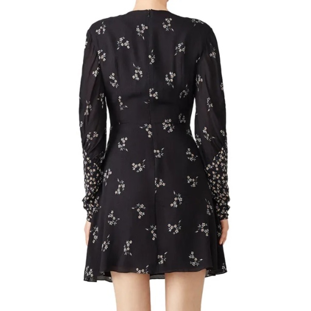 Tibi Florence black ruched sleeve fit flare floral short dress size 10 - Picture 4 of 13